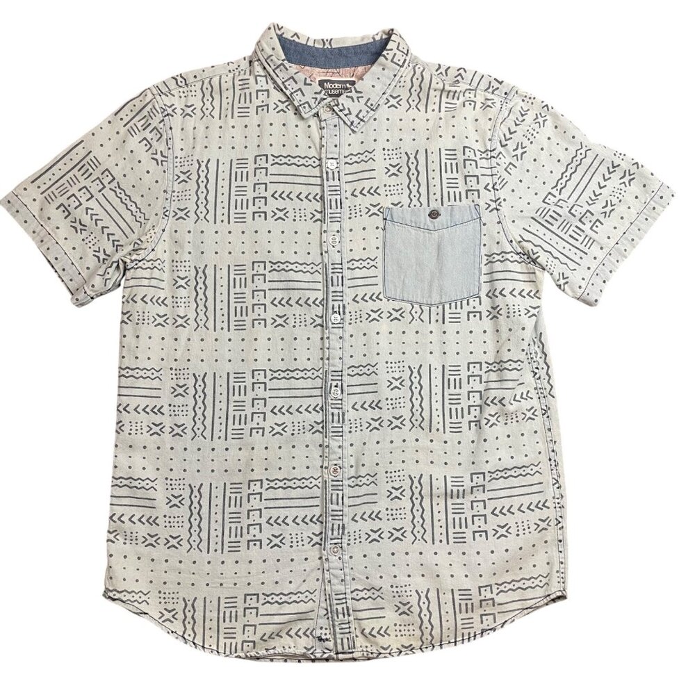 Modern Amusement Button Up Shirt Mens XL Blue‎ Short Sleeve 100% Cotton FAIR